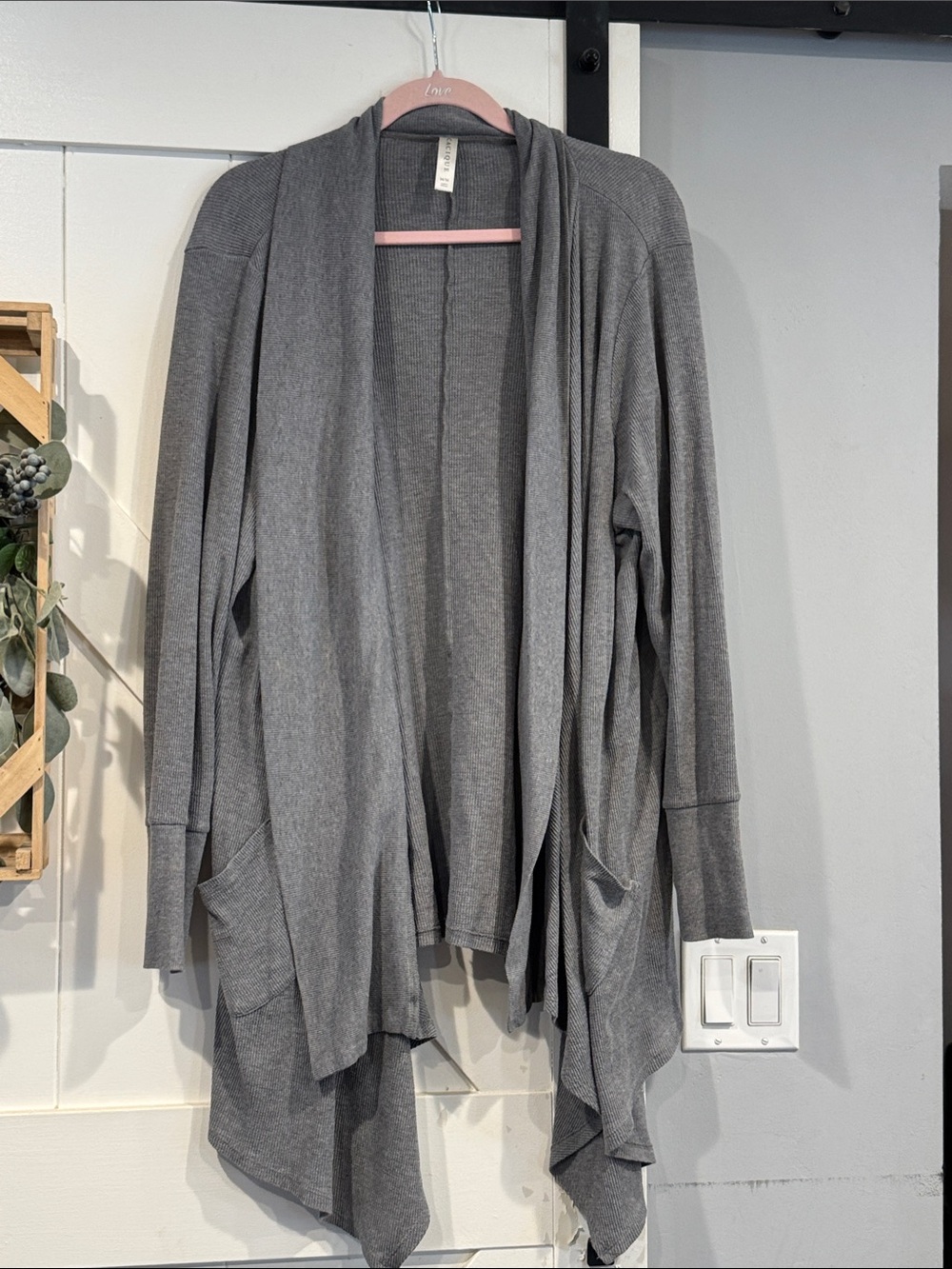 Cacique Gray Open-Front Draped Cardigan